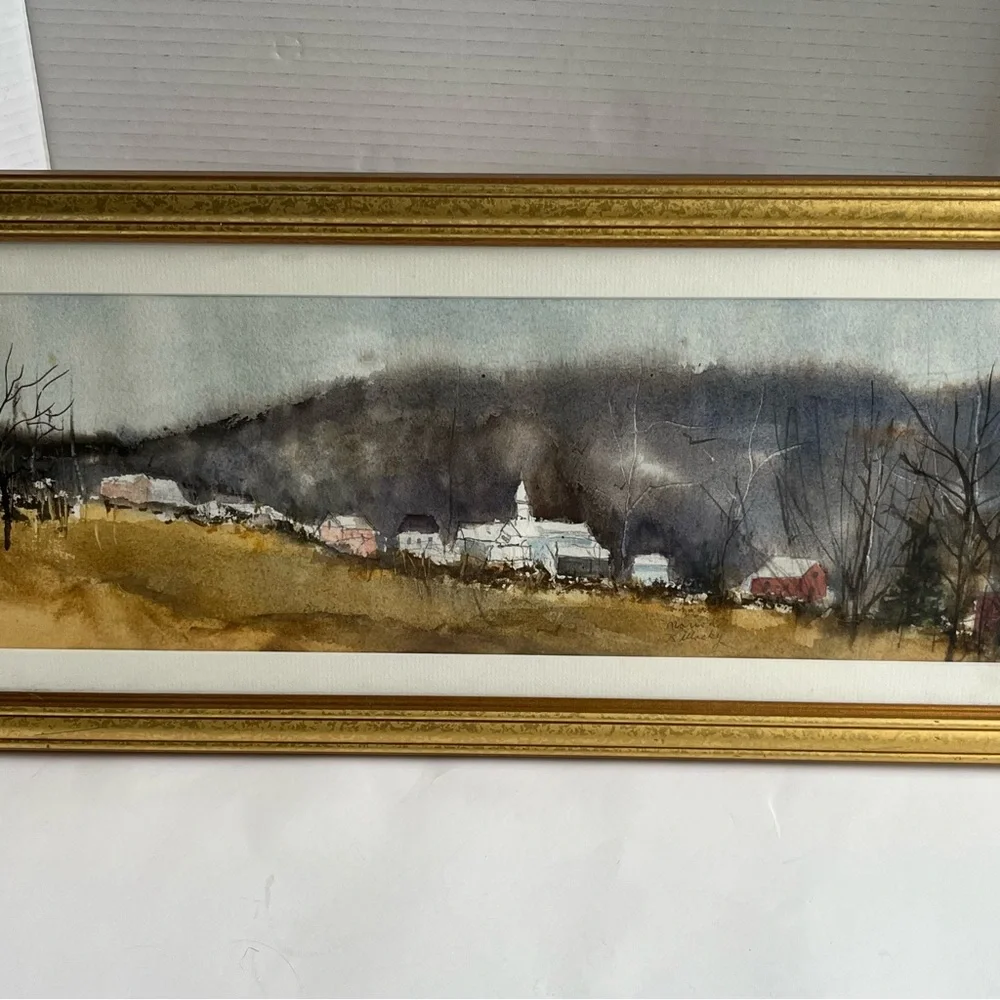 Original Framed watercolor by Marion Killacky of Village in Mountains - Picture 3 of 5